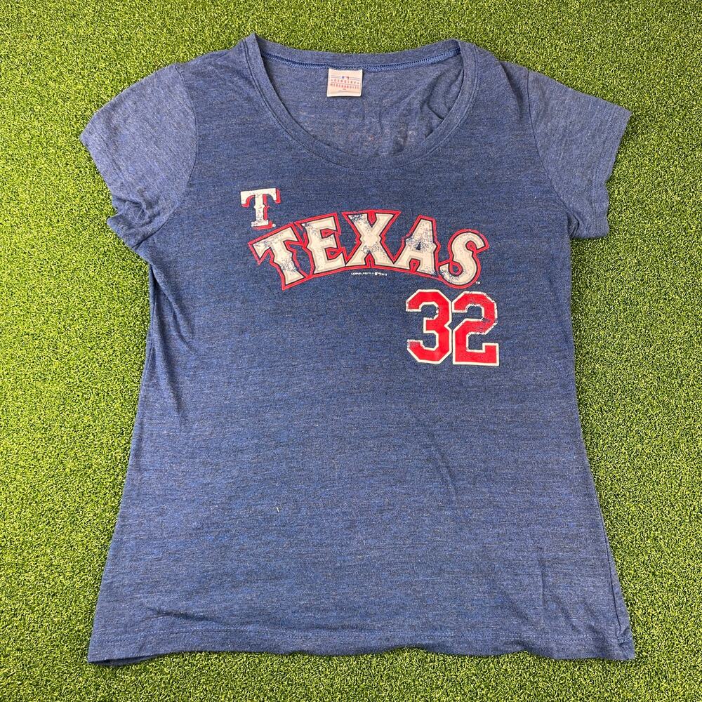 Texas Rangers Josh Hamilton 32 Single Stitch T Shirt Womens MLB Scoop Neck